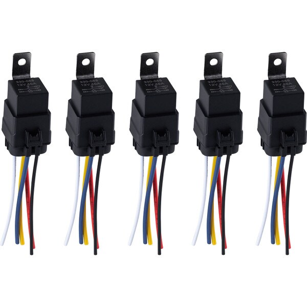 Main product image for Waterproof 30/40A 12V DC 5-Pin SPDT Bosch Type Relays with Interlocking Relay Sockets 5-Pack330-085